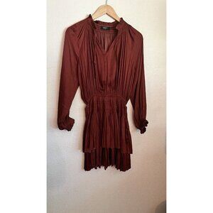 Reset by Jane Dress Womens Rust Silky Smocked Rust Ruffle Boho Mini, Small.